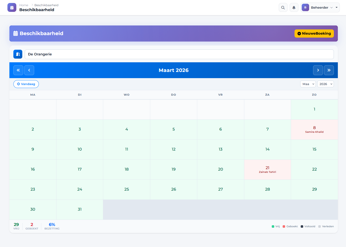 Venuviax Beschikbaarheidskalender